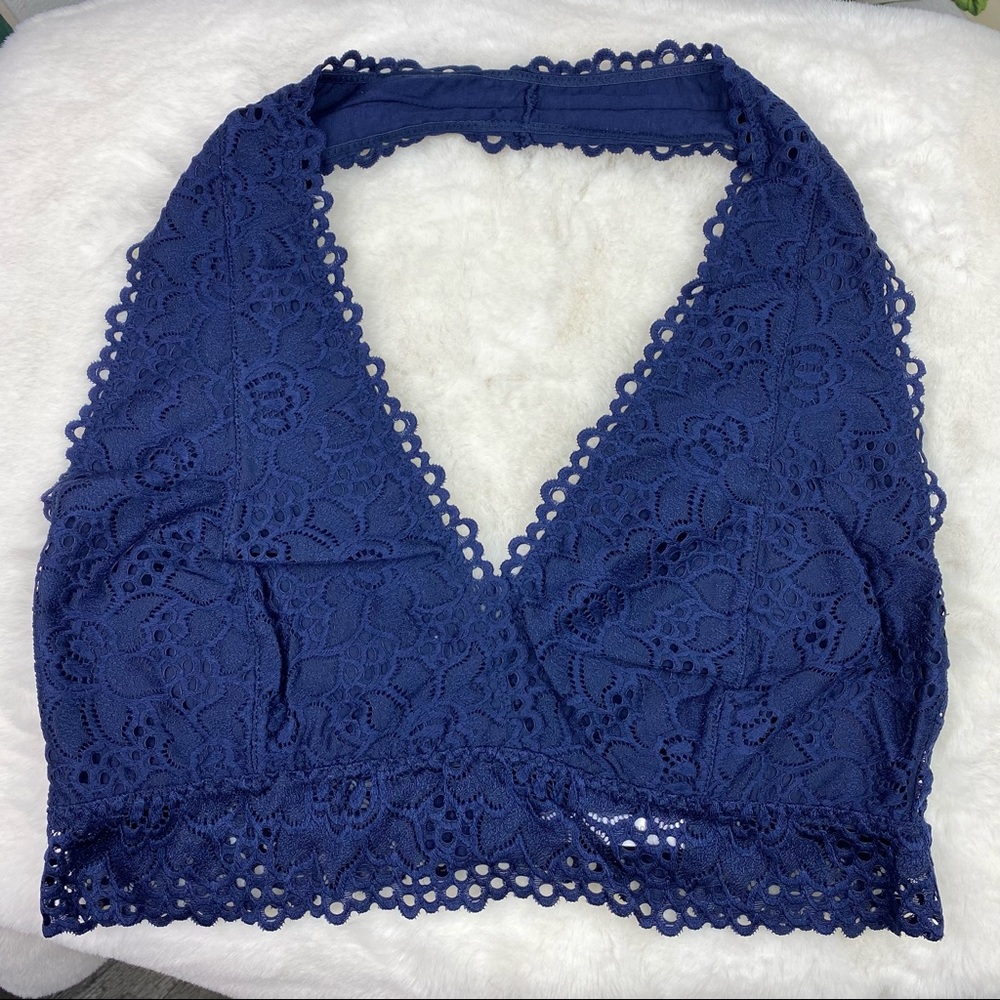 PLUS NAVY LACE HALTER STRETCH BRALETTE size 2X New